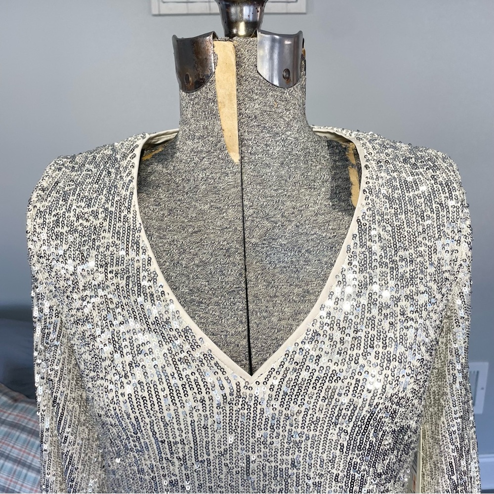 NWT Silver, and cream, Eliza J, double layered sequence dress - Picture 2 of 13